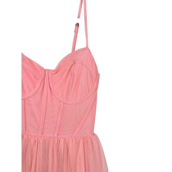 Forever 21 Tulle Ruffled Bustier Midi Dress Womens Apx Sz Small Light Pink - Picture 2 of 7